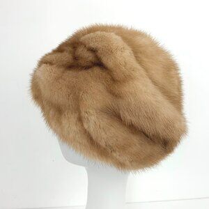 Pastel Mink Fur Hat Bucket Style Genuine Fur Sz 22"